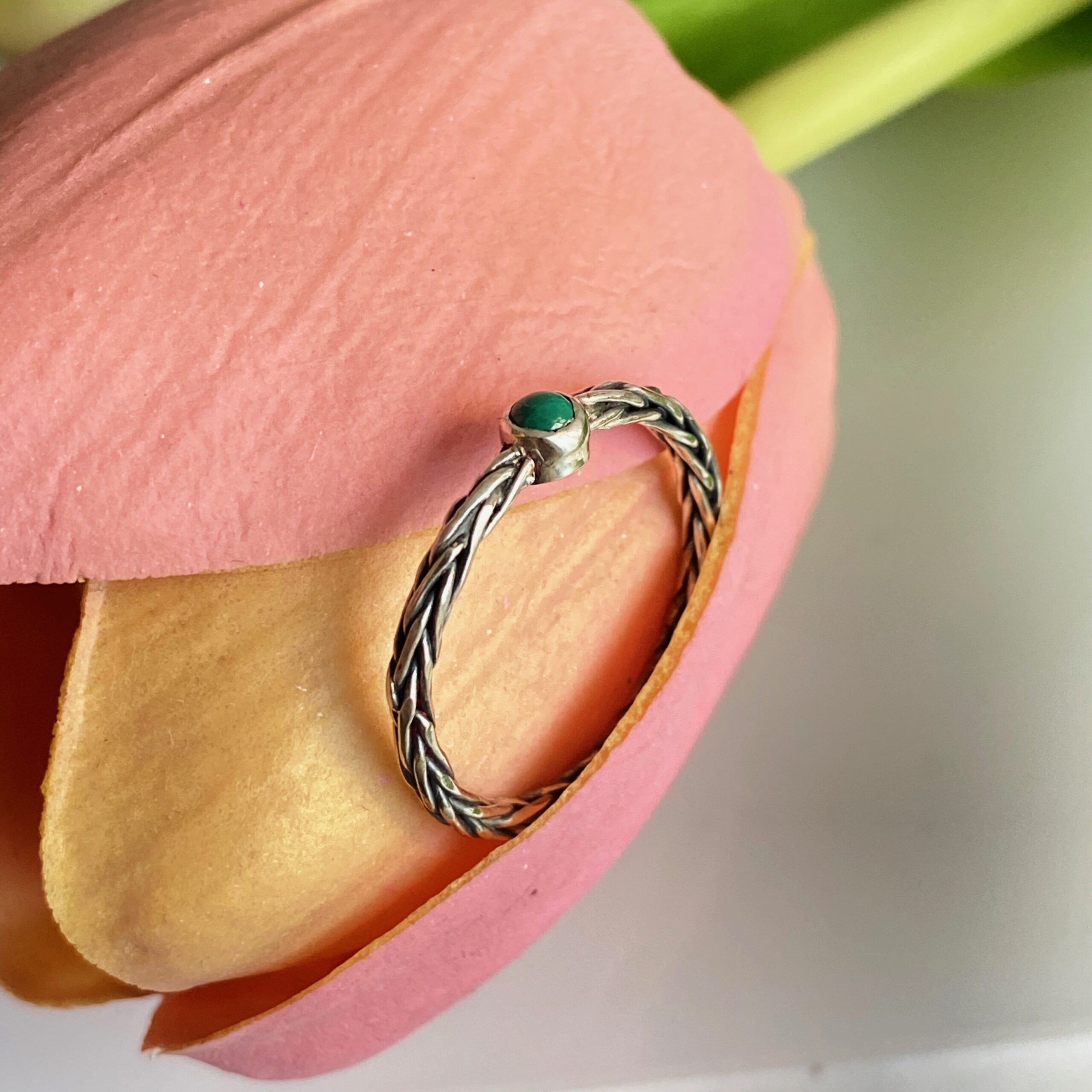 Bague tressée fine et malachite – Image 2